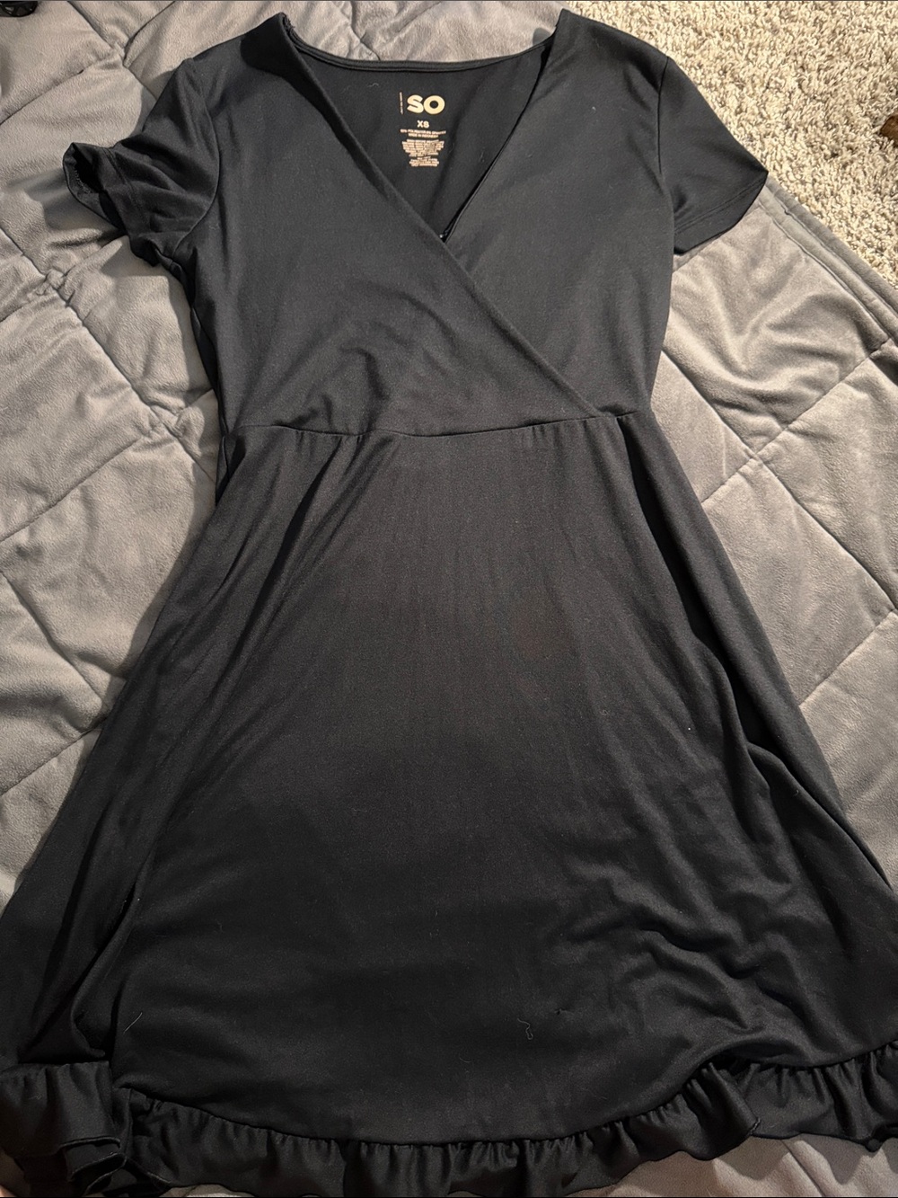 SO Black Faux-Wrap Ruffle Hem Dress
